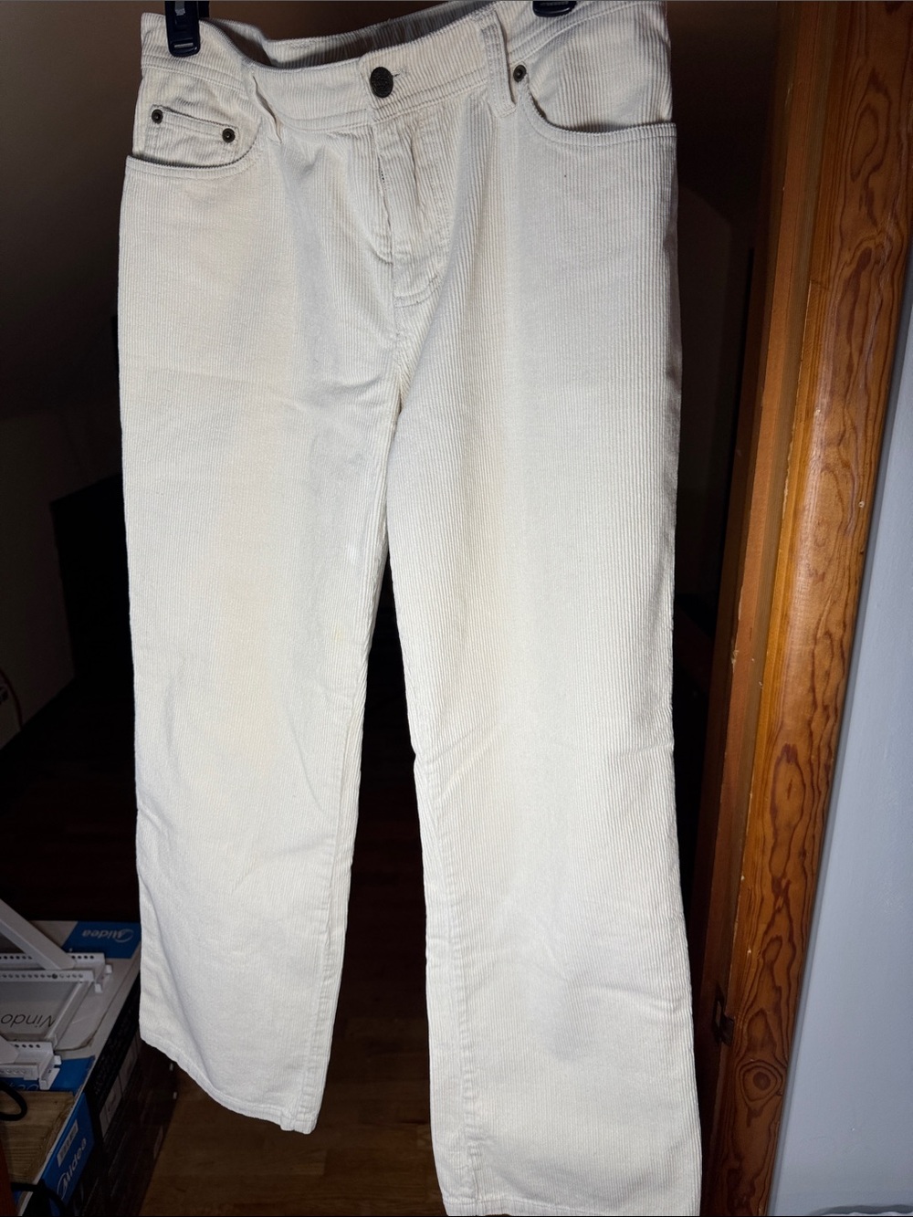 Garnet Hill Cream Corduroy Wide-Leg Jeans